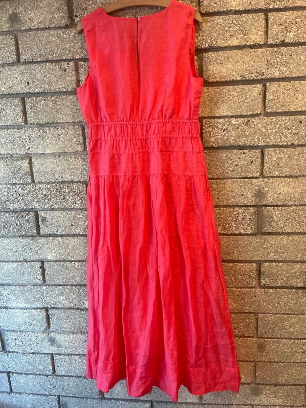 J. Crew Womens Sleeveless Coral Midi Dress With Shirred Waist & Pockets MT
